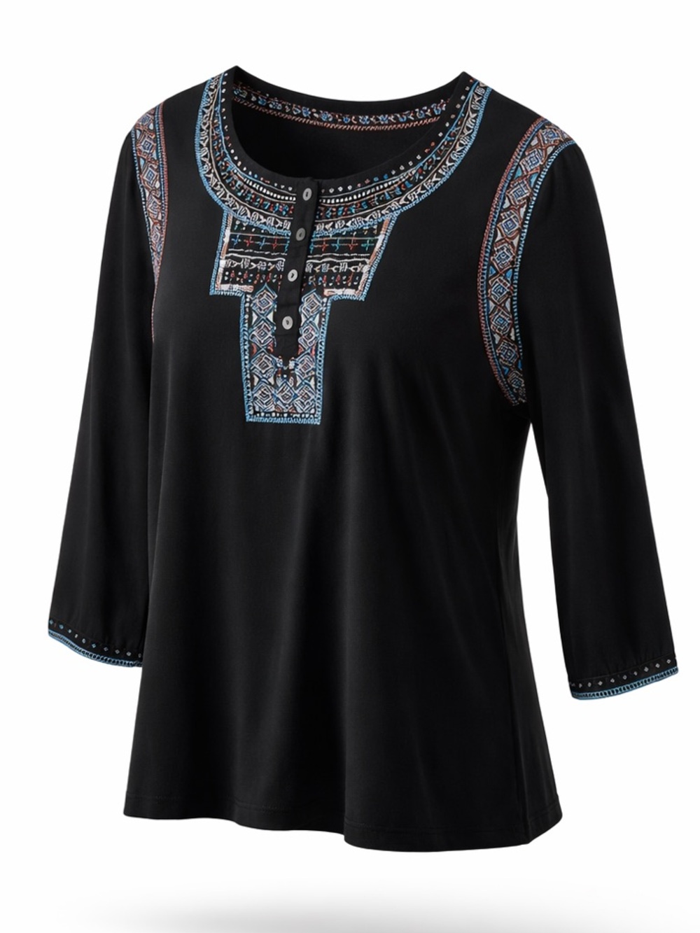 Black Top with Blue and Red Embroidery - Picture 3 of 11